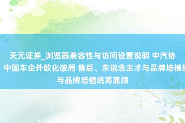 天元证券_浏览器兼容性与访问设置说明 中汽协许海东：中国车企外欧化破局 售后、东说念主才与品牌培植统筹兼顾