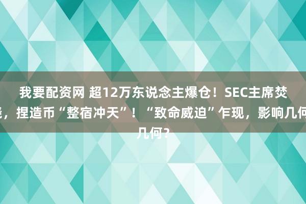 我要配资网 超12万东说念主爆仓！SEC主席焚烧，捏造币“整宿冲天”！“致命威迫”乍现，影响几何？