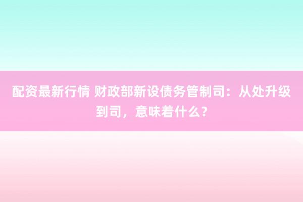 配资最新行情 财政部新设债务管制司:从处升级到司,意味着什么?